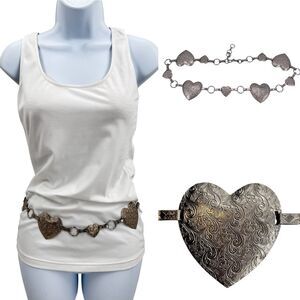 Silver Etched Heart Low Slung Hip Chain Belt 90's Y2K